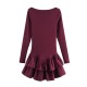 Wholesale short dress 2025 spring, European and American cross-border long-sleeved layered decorative pullover solid color boat collar mini skirt