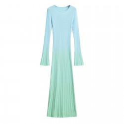 Wholesale summer new women's clothing gradient color round neck pullover long-sleeved fitted knitted long dress for foreign trade