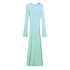 Wholesale summer new women's clothing gradient color round neck pullover long-sleeved fitted knitted long dress for foreign trade
