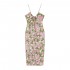 2110 Summer new women's dress with European and American style halter V-neck, flower print, high-waisted single-breasted slit