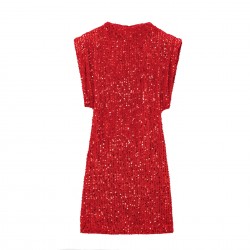 Wholesale sequined mini skirt 2025 Spring European and American style cross-border party sleeveless sequined slimming mini dress