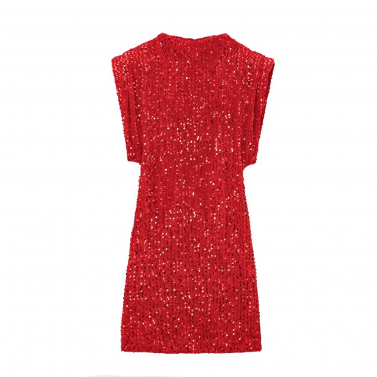Wholesale sequined mini skirt 2025 Spring European and American style cross-border party sleeveless sequined slimming mini dress