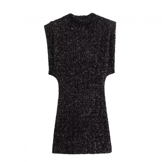 Wholesale sequined mini skirt 2025 Spring European and American style cross-border party sleeveless sequined slimming mini dress