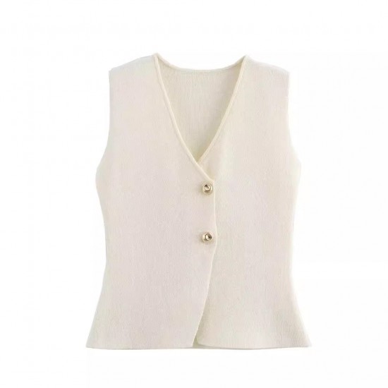 Wholesale of knitted waistcoats and vests for foreign trade, fashionable and casual, new 2024 collection of button gold European and American style women's clothing