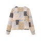5756 Early Autumn new women's clothing, European and American style round-neck color-blocked small floral long-sleeved cotton-padded jacket