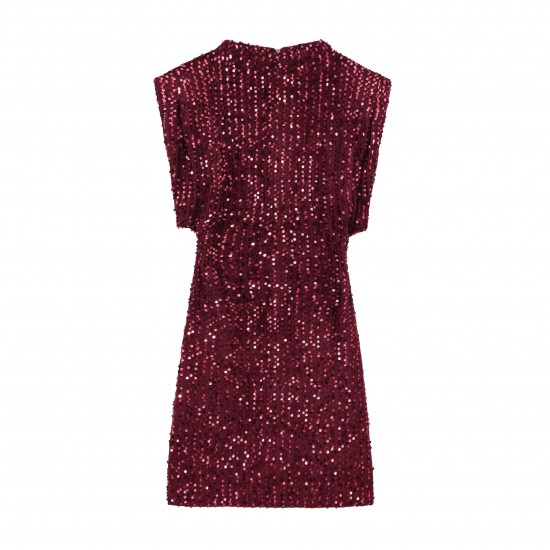 Wholesale sequined mini skirt 2025 Spring European and American style cross-border party sleeveless sequined slimming mini dress