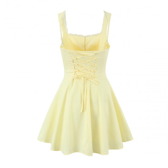 A new cross-border women's summer sweet lace halter dress with a back drawstring and a sexy, slimming mini skirt for women