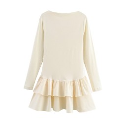 Wholesale short dress 2025 spring, European and American cross-border long-sleeved layered decorative pullover solid color boat collar mini skirt