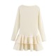 Wholesale short dress 2025 spring, European and American cross-border long-sleeved layered decorative pullover solid color boat collar mini skirt