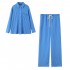A 2025 new women's clothing set with a simple and loose European and American style, featuring a striped shirt and pajama pants