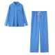A 2025 new women's clothing set with a simple and loose European and American style, featuring a striped shirt and pajama pants A 2025 new women's clothing set with a simple and loose European and American style, featuring a striped shirt and pajama pants