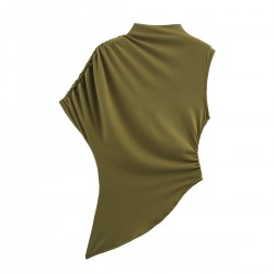 Z Wholesale new European and American style women's clothing, pleated fashion, multi-color asymmetrical design sense, elegant T-shirt and top