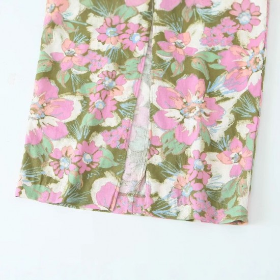 2110 Summer new women's dress with European and American style halter V-neck, flower print, high-waisted single-breasted slit 2110 Summer new women's dress with European and American style halter V-neck, flower print, high-waisted single-breasted slit