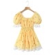 Winter's new women's dress with a European and American style, featuring a square-neck tie, short-sleeved, cinched waist and patchwork style