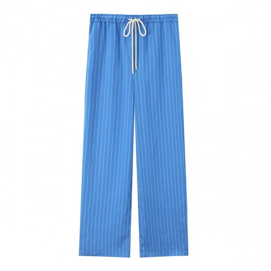 A 2025 new women's clothing set with a simple and loose European and American style, featuring a striped shirt and pajama pants A 2025 new women's clothing set with a simple and loose European and American style, featuring a striped shirt and pajama pants