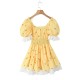 Winter's new women's dress with a European and American style, featuring a square-neck tie, short-sleeved, cinched waist and patchwork style