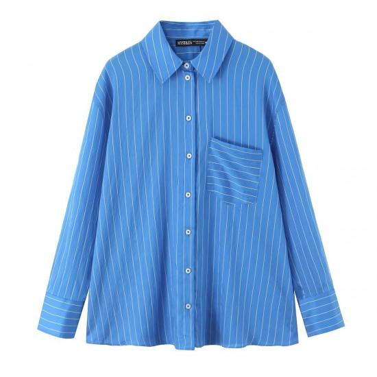 A 2025 new women's clothing set with a simple and loose European and American style, featuring a striped shirt and pajama pants A 2025 new women's clothing set with a simple and loose European and American style, featuring a striped shirt and pajama pants