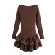 Wholesale short dress 2025 spring, European and American cross-border long-sleeved layered decorative pullover solid color boat collar mini skirt