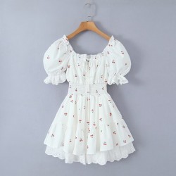 Winter's new women's dress with a European and American style, featuring a square-neck tie, short-sleeved, cinched waist and patchwork style