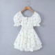 Winter's new women's dress with a European and American style, featuring a square-neck tie, short-sleeved, cinched waist and patchwork style