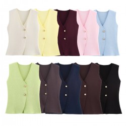 Wholesale of knitted waistcoats and vests for foreign trade, fashionable and casual, new 2024 collection of button gold European and American style women's clothing