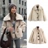 2024 Cross-border women's clothing wholesale with European and American style, fashionable and versatile French casual fleece stand-up collar loose lambskin coat