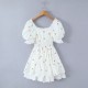 Winter's new women's dress with a European and American style, featuring a square-neck tie, short-sleeved, cinched waist and patchwork style